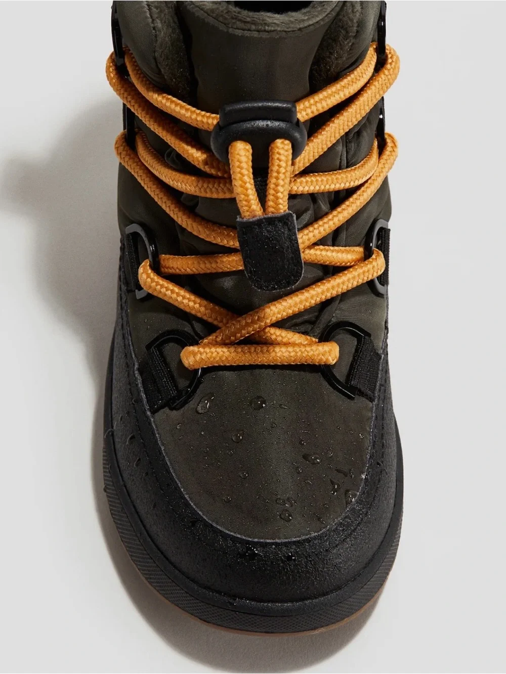 Kids H&M Olive Green Winter Boots with Orange Laces